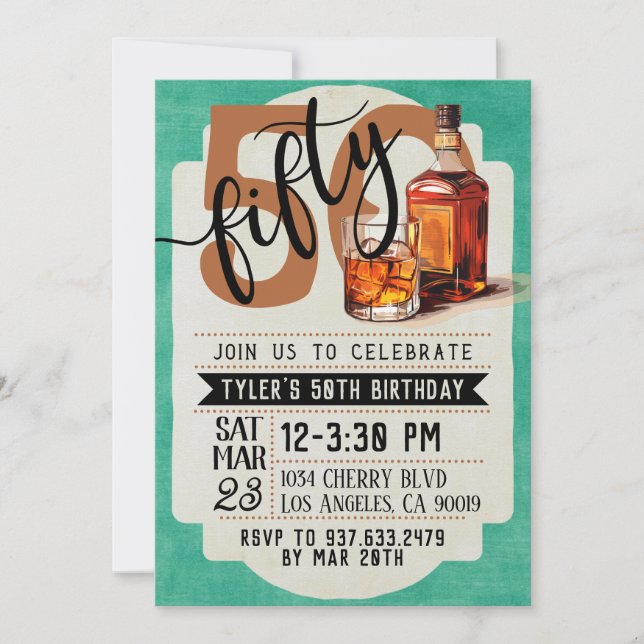 Whiskey & Cigars 50th Birthday Invitation (Front)