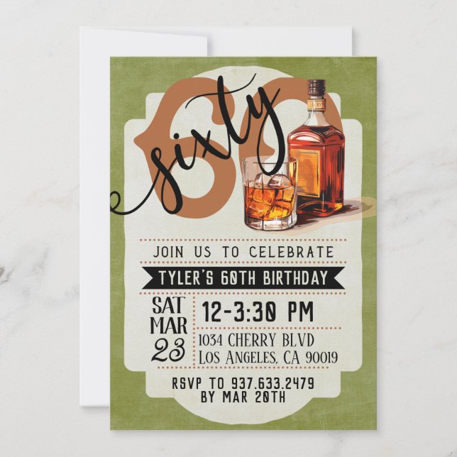Whiskey & Cigars 60th Birthday Invitation (Front)