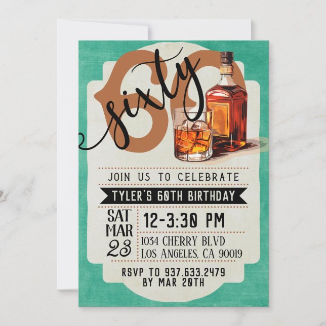 Whiskey & Cigars 60th Birthday Invitation (Front)