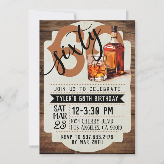 Whiskey & Cigars 60th Birthday Invitation (Front)