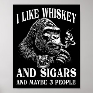 Whiskey, Cigars, And Monkey Humour Vintage Retro S Poster