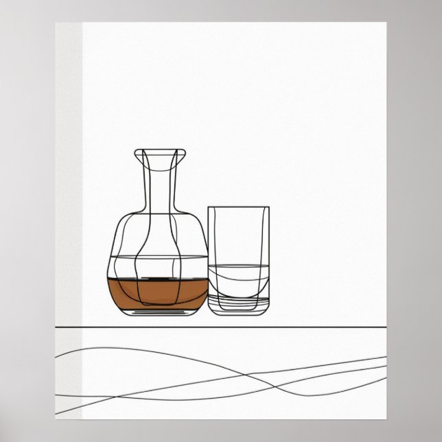 Whiskey Decanter glass fine line minimalist art Poster (Front)