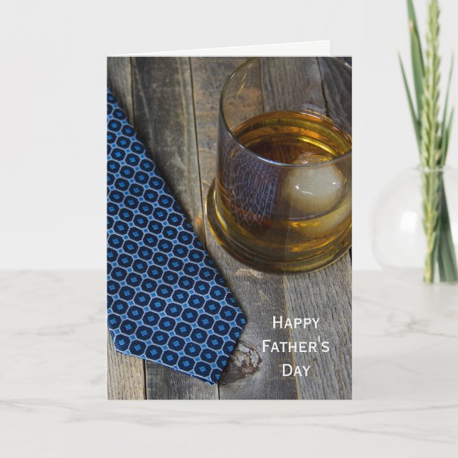 whiskey drink and necktie on wood card (Front)