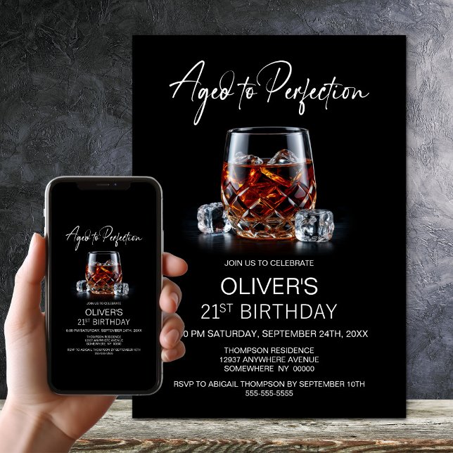 Whiskey Glass 21st Birthday Invitation (Creator Uploaded)