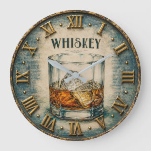 Whiskey Glass Bar Decor Large Clock