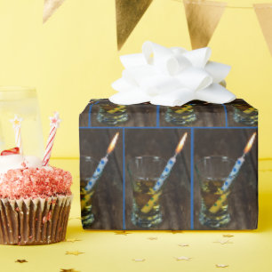 Whiskey Glass with Birthday Candle Wrapping Paper