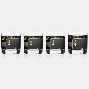 Whiskey Glasses -Black and Gold Poker Design