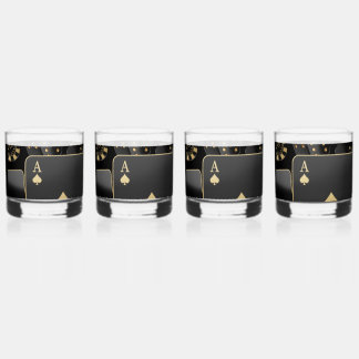 Whiskey Glasses -Black and Gold Poker Design
