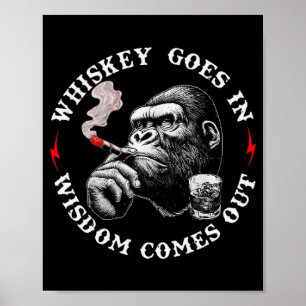 Whiskey Goes In Wisdom Comes Out Funny Monkey (on Poster