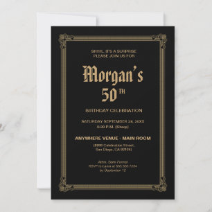 Whiskey Inspired 50th Birthday Black Gold Surprise Invitation