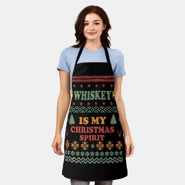 Whiskey is my christmas spirit funny ugly sweater apron (Worn)