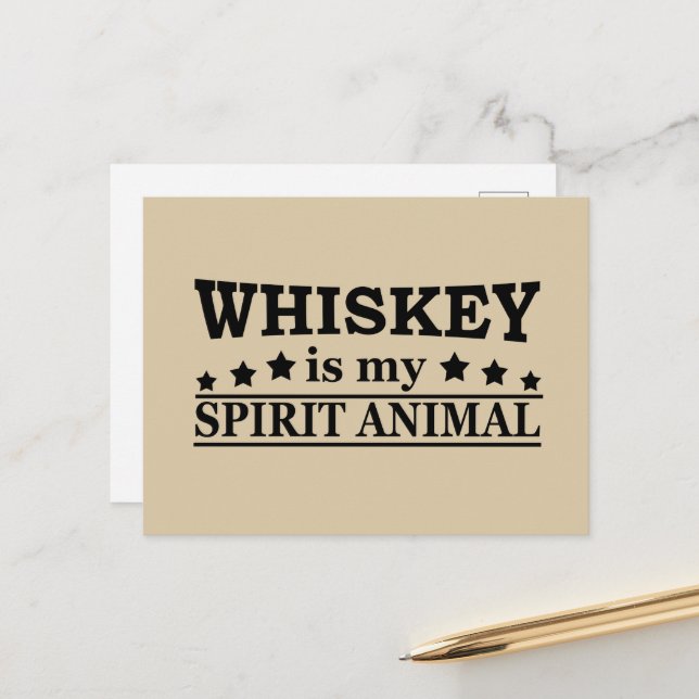 Whiskey is my spirit animal funny alcohol sayings holiday postcard (Front/Back In Situ)