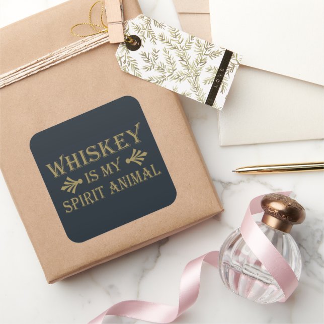 Whiskey is my spirit animal funny alcohol sayings square sticker (Gifting)