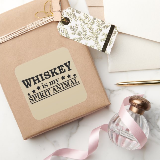 Whiskey is my spirit animal funny alcohol sayings square sticker (Gifting)