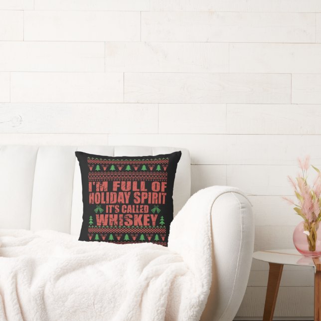 Whiskey is my spirit funny ugly christmas sweater  cushion (Couch)