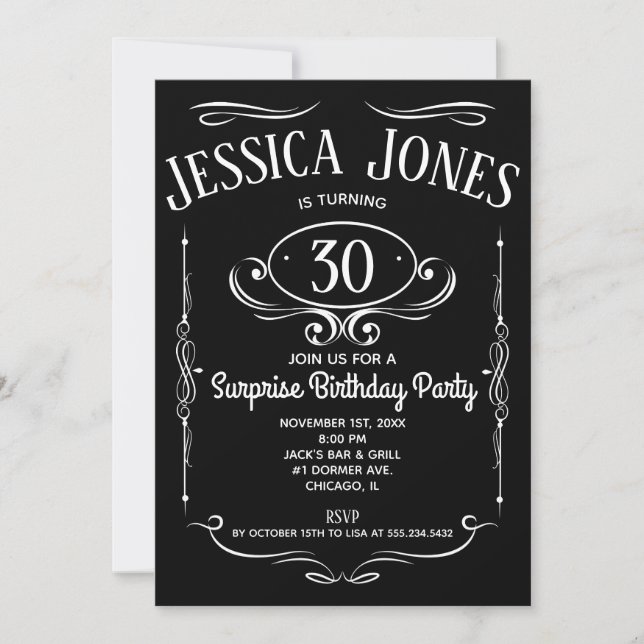 Whiskey Label 30th Birthday Invitation (Front)