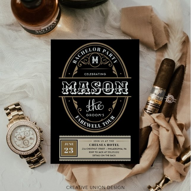 Whiskey Label Bachelor Party Bachelor Weekend Invitation (Creator Uploaded)