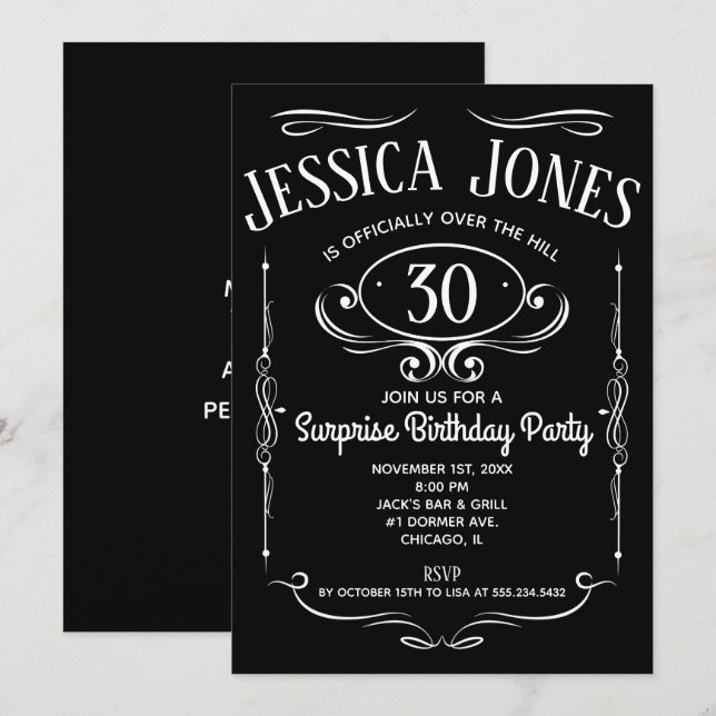 Whiskey Label Over The Hill Invitation (Front/Back)