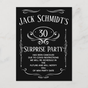 Whiskey Label Party Cancellation Postcard