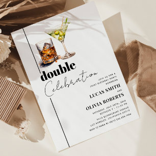 Whiskey & Martini Adult Joint Birthday Party Invitation