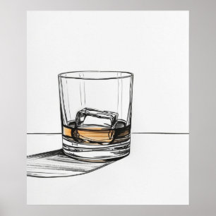 Whiskey on the rocks glass minimalist line art II Poster