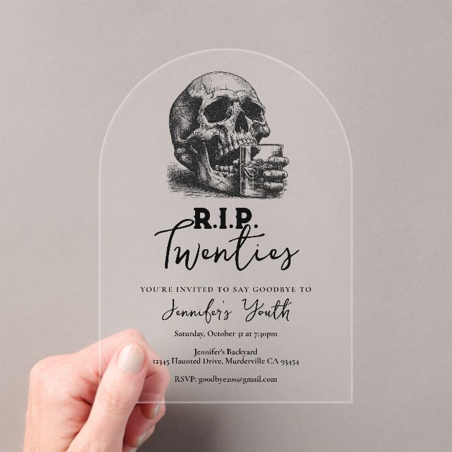 Whiskey Skull RIP Twenties 30th Birthday Party Acrylic Invitations (Insitu (Handheld))