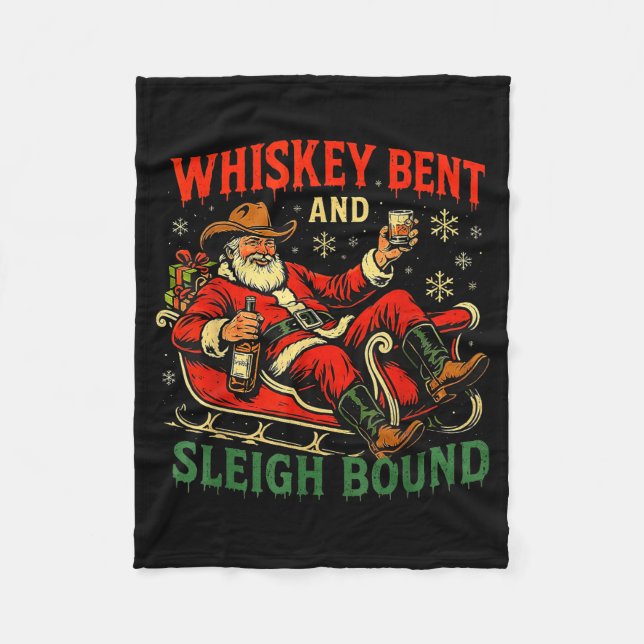 Whiskey Sleigh Bound Cowboy Santa Christmas  Fleece Blanket (Front)