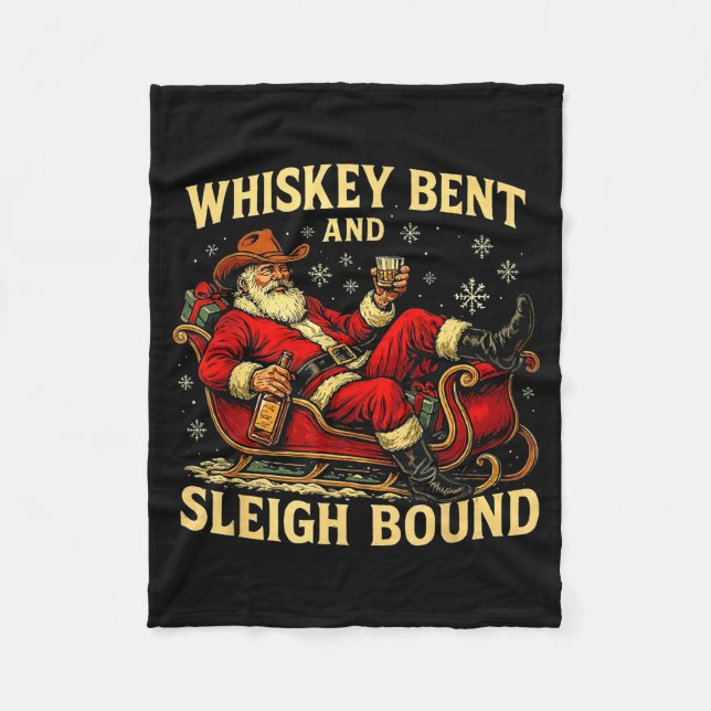 Whiskey Sleigh Bound Cowboy Santa Christmas  Fleece Blanket (Front)