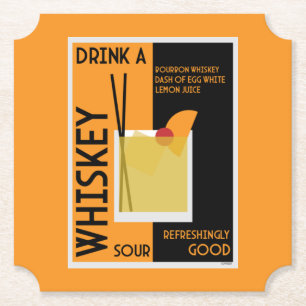 Whiskey Sour Cocktail   Napkin Paper Coaster