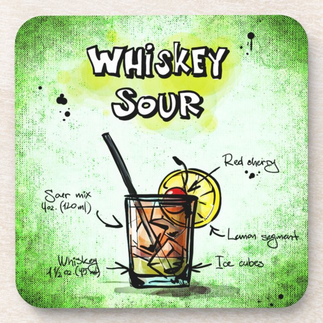 Whiskey Sour Drink Recipe Coaster (Front)