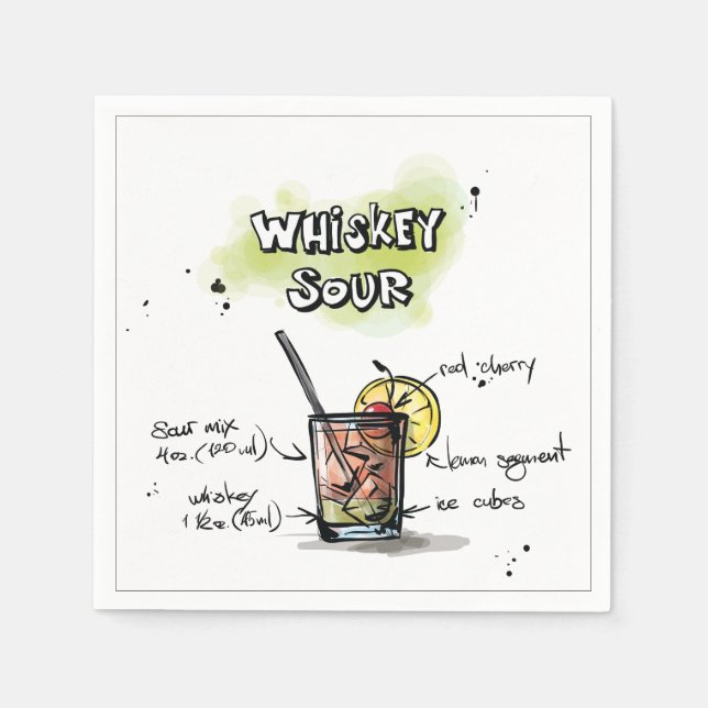 Whiskey Sour Drink Recipe Cocktail Napkin (Front)