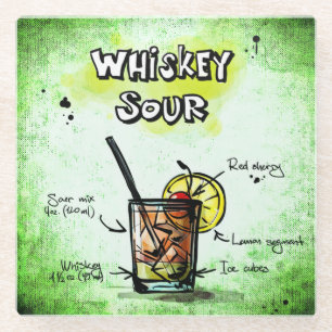 Whiskey Sour Drink Recipe Glass Coaster