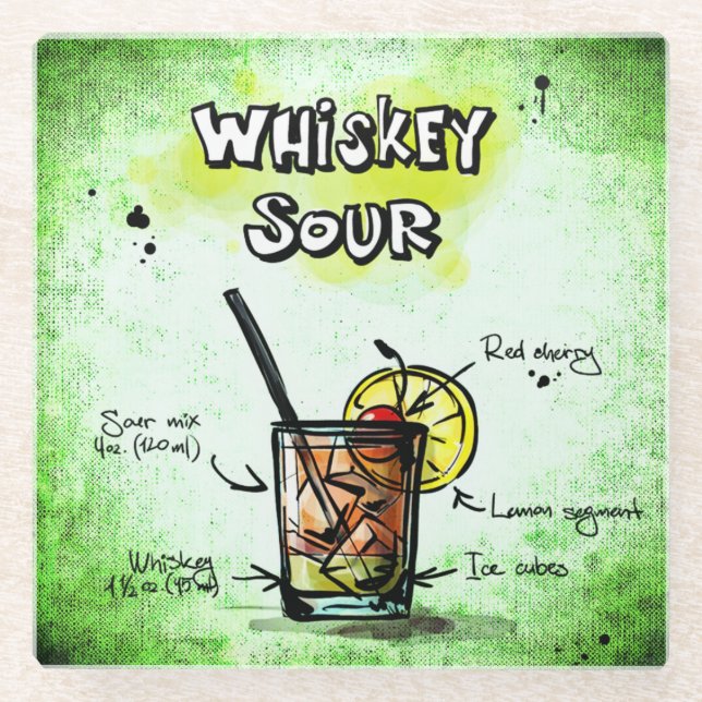 Whiskey Sour Drink Recipe Glass Coaster (Front)