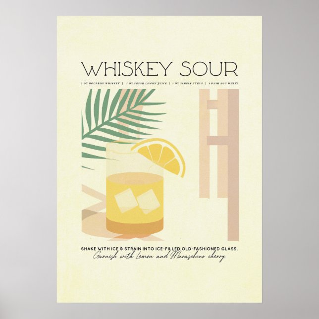 Whiskey Sour Recipe Minimalistic Pastel Poster (Front)