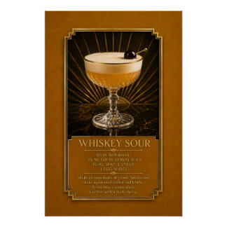 Whiskey Sour Recipe Poster | Bar Art