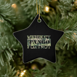 Whiskey Tango Foxtrot WTF Green Camouflage Ceramic Tree Decoration
