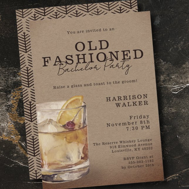 Whiskey Theme Bachelor Party Old Fashioned Rustic Invitation (Creator Uploaded)