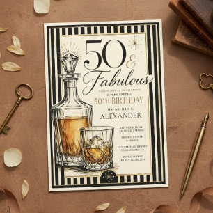 Whiskey Themed 50th Birthday for Him Invitation
