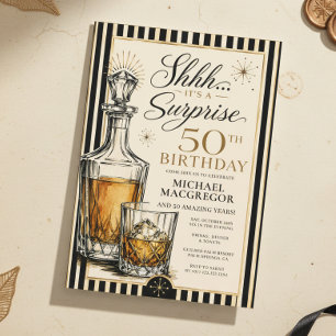 Whiskey Themed Surprise 50th Birthday for Him Invitation