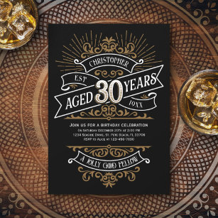 Whiskey Vintage Mens 30th Birthday Invitation