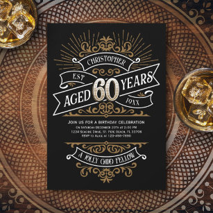 Whiskey Vintage Mens 60th Birthday Invitation