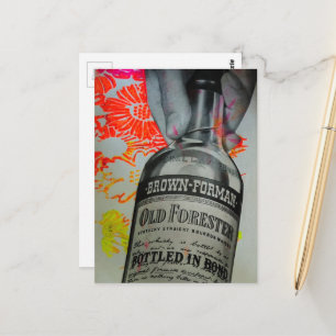 Whisky Bottle Floral Bottled in Bond Collage Postcard