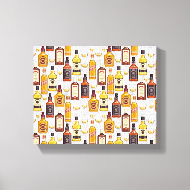Whisky Bottles With Glasses Canvas Print (Front)
