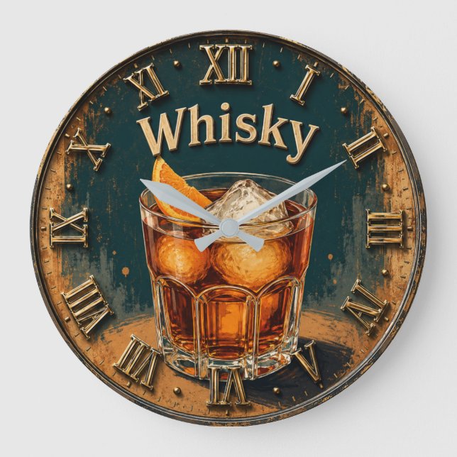 Whisky Glass Bar Decor Large Clock (Front)