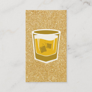 Whisky Glass   Gold Glitter Business Card