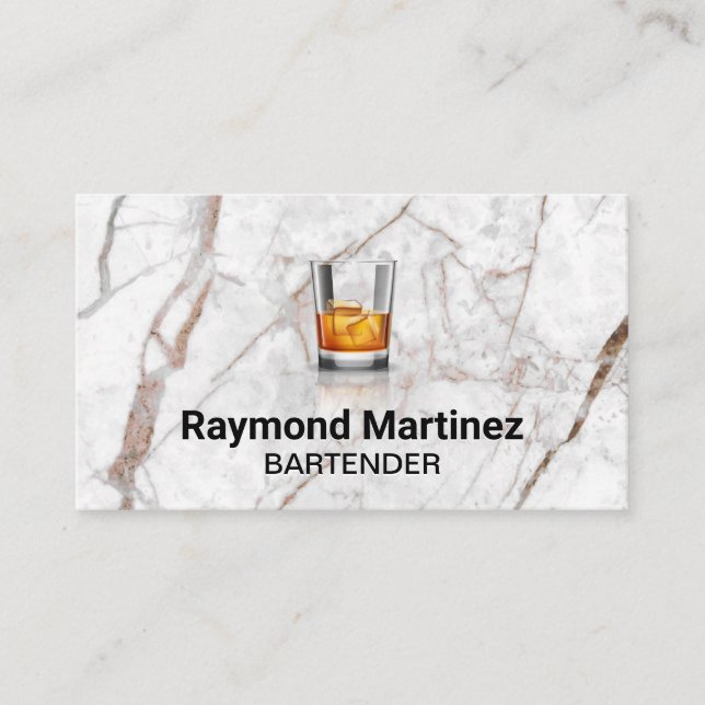 Whisky Glass | White Marble Business Card (Front)