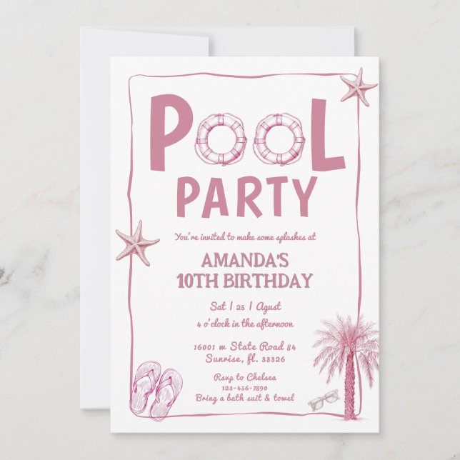 Whismical Summer Pool Party Birthday Invitation (Front)