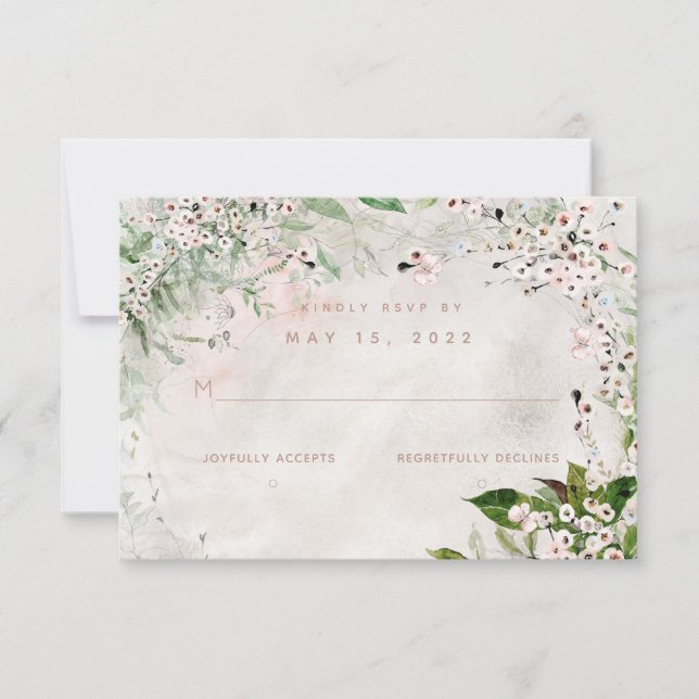 Whisper & Blush Wedding No Meal Choice RSVP Card (Front)