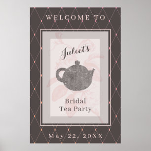 Whisper Pink and DeepTaupe Bridal Tea Welcome Sign