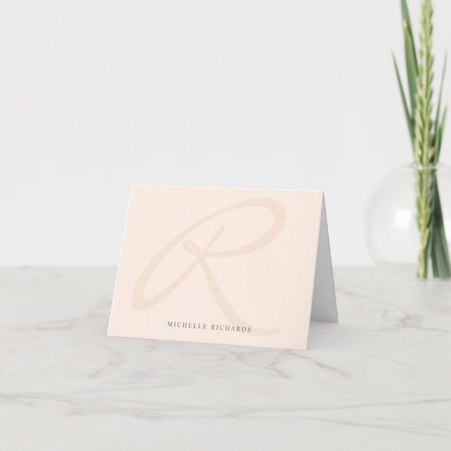 Whisper Pink Elegant Minimalist Monogram and Name Note Card (Front)